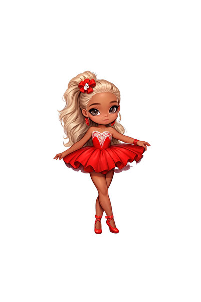 INOVATIX Set de 8 piese, autocolant balerină cu rochie roșie, INOVATIX®. 6 cm