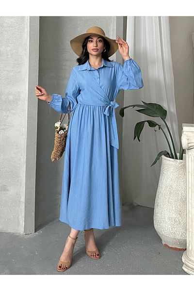 MD trend Rochie lungă de damă, cu nasturi, cu legare laterală