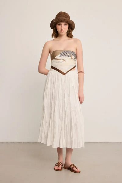 Gusto Pleated Cotton Long Skirt - Ecru