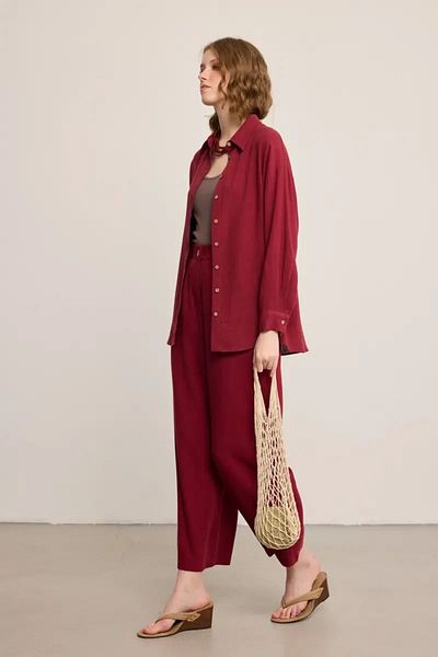 Gusto Λινό πουκάμισο Casual Fit - Claret Red