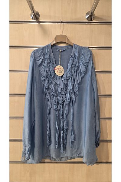 Park Moda Ιταλική μεταξωτή μπλούζα με βολάν γιακά