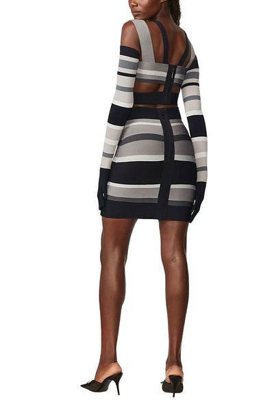 Herve Leger STRIPED BANDAGE SKIRT - HERVE LEGER X LAW ROACH - GREY/MULTI, XS