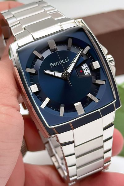 Ferrucci Men's Wrist Watch, Steel Band & Special Design, 3Atm Water Resistant Silver-Blue Sdfer163