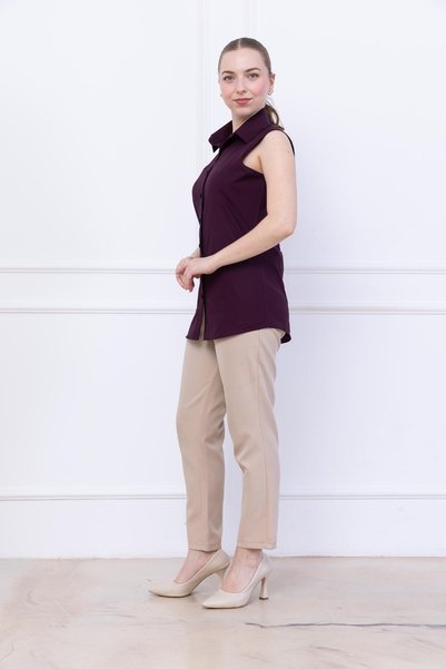 FİDEY Women's Shirt Zero Sleeve Top Button