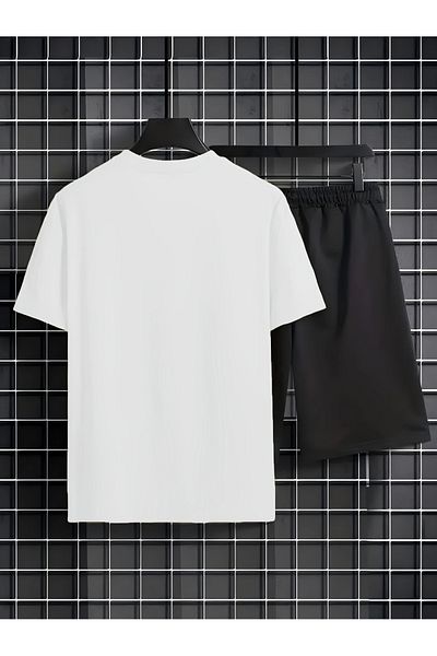 PENTHİLUS New York Men's Casual Set, Short Sleeve Round Neck T-Shirt and Lace-Up Shorts with Pockets