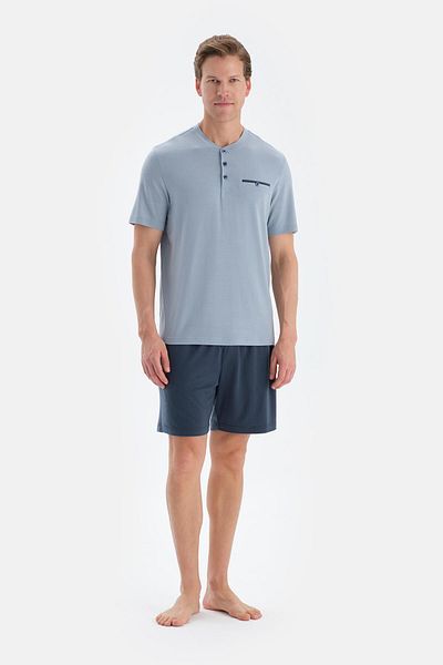 Dagi Set de pijamale cu tricou și pantaloni scurți Blue Pat și Pocket Pocket