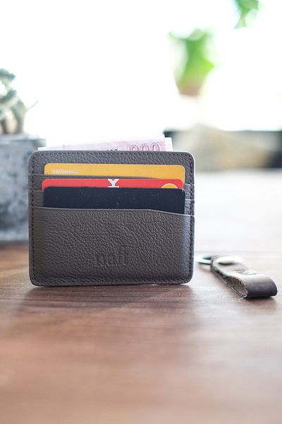 naft Burana Genuine Leather Unisex Black - Double Sided Card Holder (with Keychain Gift) Mink Color