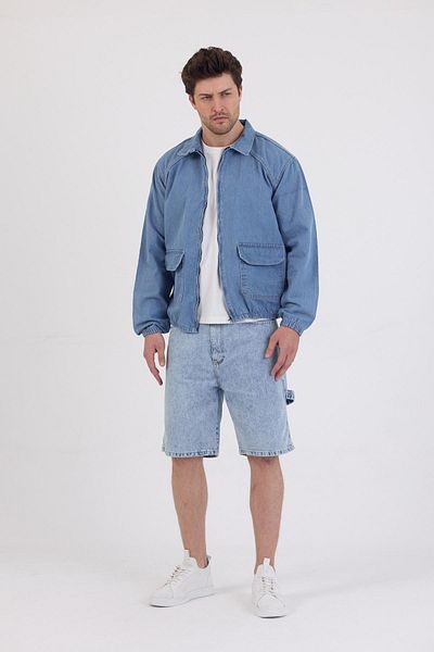 DAMGA JEANS Унисекс стрийт стил дънки, ежедневни и стилни, сини с цип дънкови якета