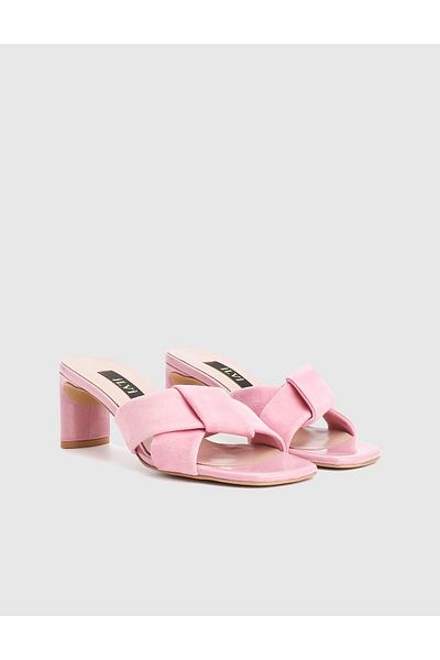 İLVİ Trina Genuine Suede Leather Pink Women's Heeled Slippers