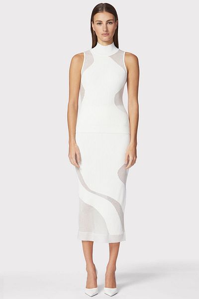 Herve Leger TOP TRANSPARENT CU RIBS OPAC - HERVE LEGER - ALB, M