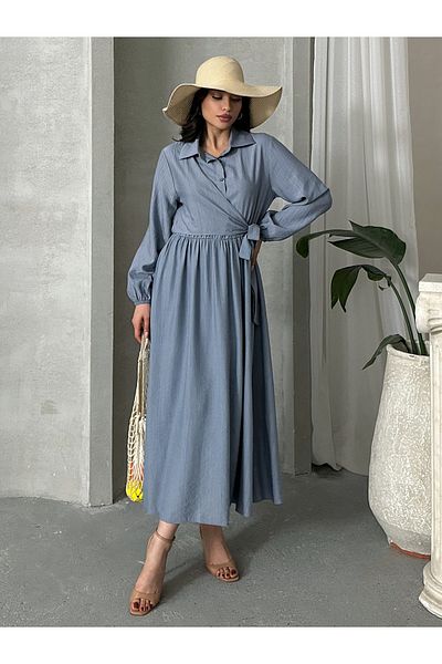 MD trend Women's Buttoned Side Tie Long Dress