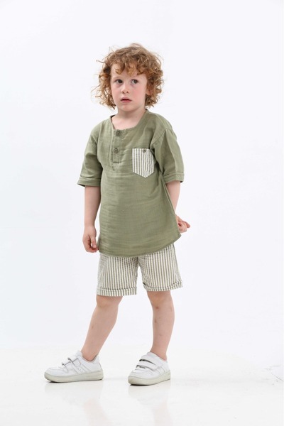 chacharon Boy's Muslem Fabric Shorts Bottom Top Set