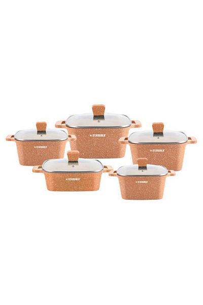 Generic Stargold 10-piece Nonstick Granite Cookware Set – Square Pot Set With Durable Non-stick Coating