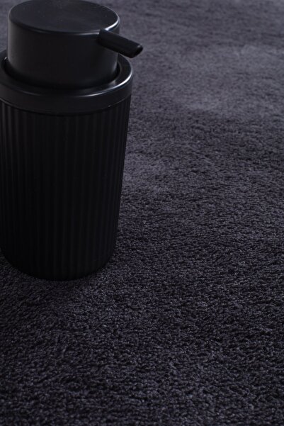 BSB HOME LİVİNG Soft Machine Washable Fringed Modern Toilet Set Anthracite 3-Piece Set (60X100-60X60-60X40)