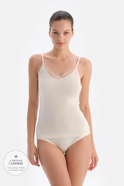 Dagi Ecru 5017Kc Modal Cashmere Athlete with Lace Detail
