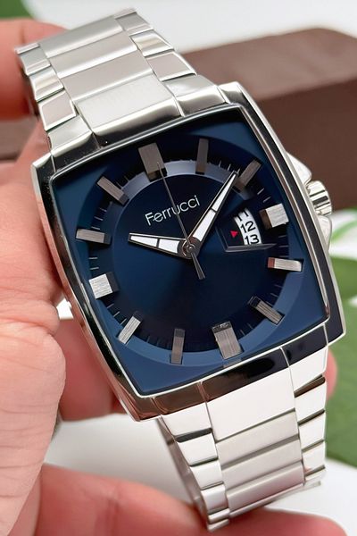 Ferrucci Men's Wrist Watch, Steel Band & Special Design, 3Atm Water Resistant Silver-Blue Sdfer163