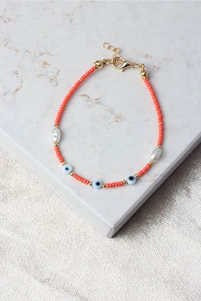 BY BARUN SİLVER Red Fimo Bracelet with Evil Eye Beads