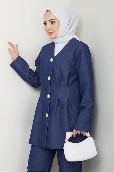 InStyle Buttoned Jeans Double Suit Navy Blue