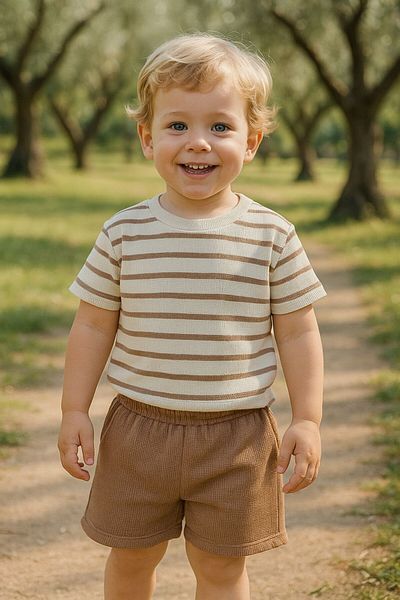 MİNYON BABY Waffle Fabric Striped Boy's Bottom Top Set