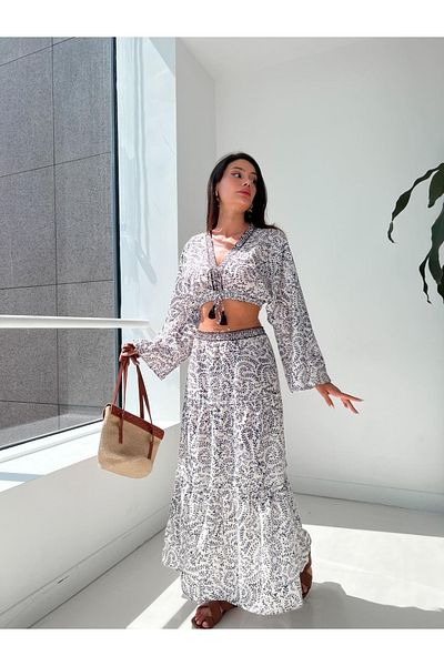My Blog Patterned Tassel Detail Bohemian Skirt Set