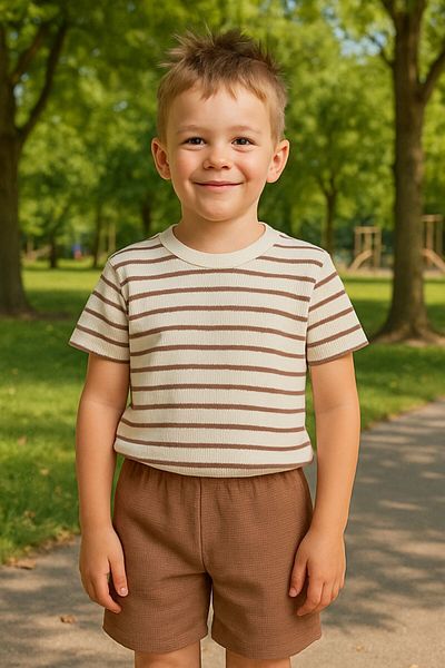 MİNYON BABY Waffle Fabric Striped Boy's Bottom Top Set