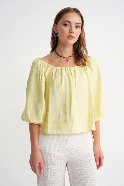 Mixray 4706 Women's Backless Balloon Sleeve Strapless Blouse Yellow
