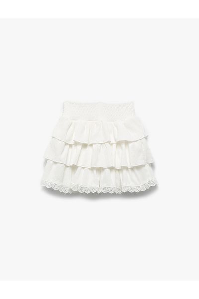 Koton Gipeli Cotton Layered Mini Skirt with Elastic Waist and Lace