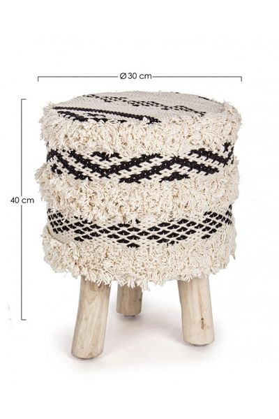 Bizzotto Stool Upholstered Cotton Black Yucatan 30x40 cm