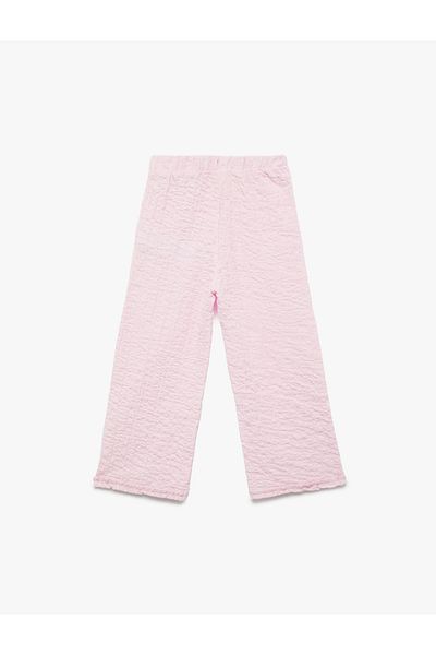 Koton Cotton Soft Textured Ruffle Wide Leg Pants