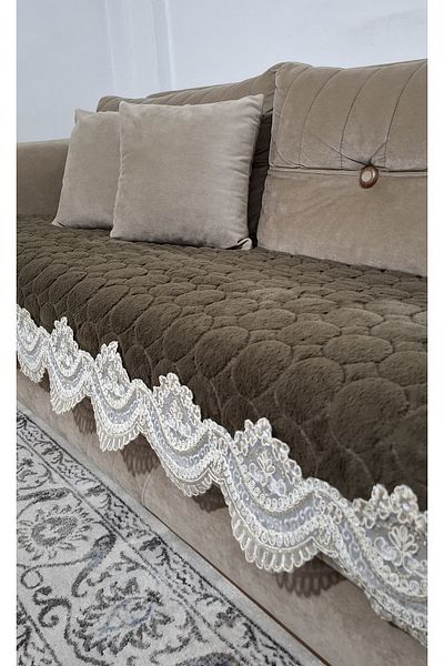 DECORA CASA HOME COLLECTİON Lacy Puffy Bubble Rabbit Hair Non-Slip Base Sofa Bed Sofa Cover 75X185