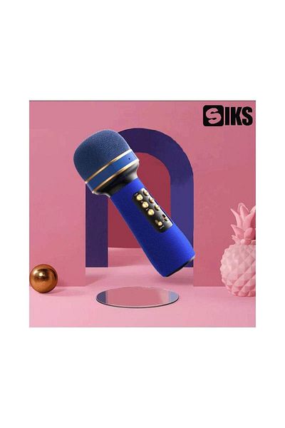 SIKS Microfon karaoke wireless, fără fir, stereo, 4 efecte vocale, USB, înregistrare muzică, albastru