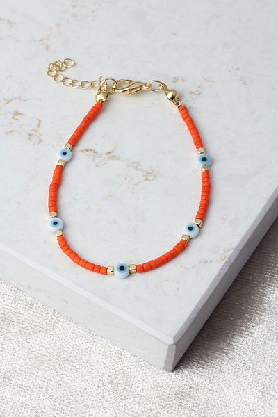 BY BARUN SİLVER Red Fimo Bracelet with Evil Eye Beads