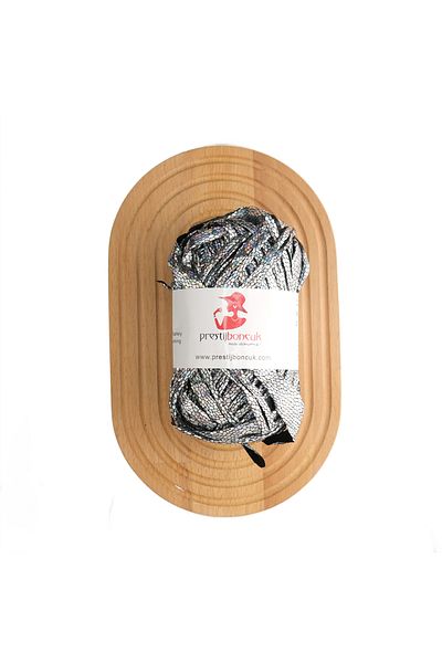 Prestij Boncuk Premium Leather Look Metallic Combed Cotton Thread Bag and Hobby Knitting Thread Patterned Janjan Silver Color