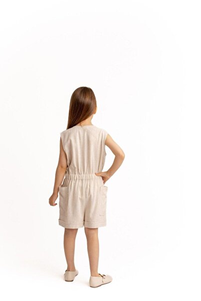 Cigit Κοντό λινό φόρμα με τσέπες στο πλάι 2-7 ετών Natural