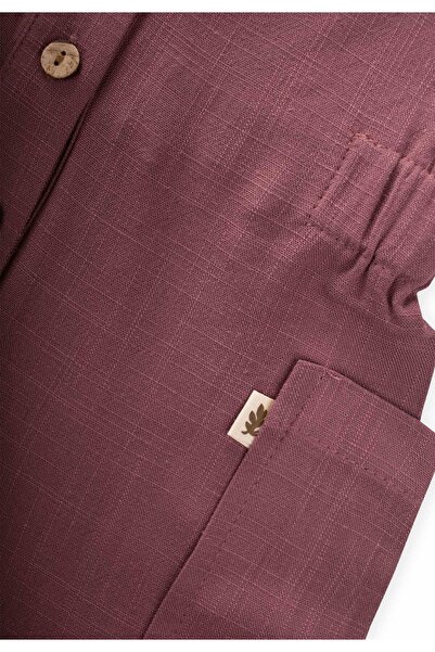 Cigit Short Length Linen Jumpsuit with Side Pockets for 2-7 Years Old Plum