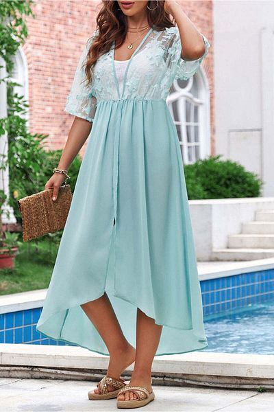 WildFashion Tunica vaporoasa tip kimono cu broderie florala in relief SW2518-48