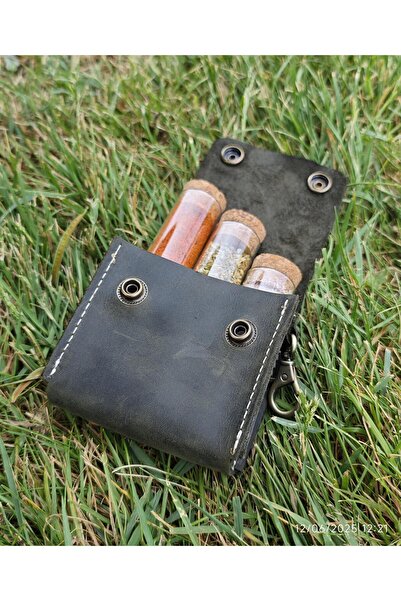 SUKULENTİSTANBUL Kamp Outdoor Deri Baharatlık 3'lü set.( Baharat Şişe Hediyeli)