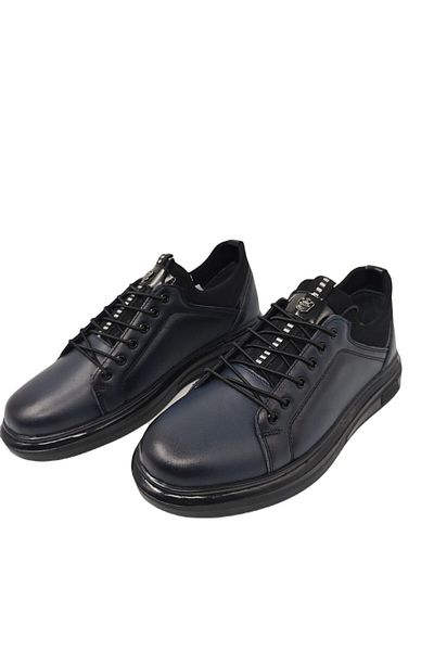 ALEHASANDRO 4259 Fixed Lacing Causal Leather Shoes Navy Blue