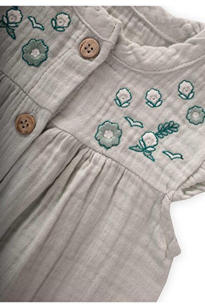 Cigit Organic Embroidered Muslin Jumpsuit 0-3 Years Water Green