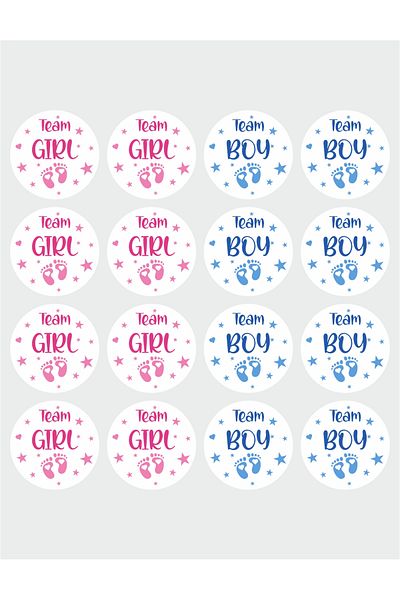 OEM Set of 16 stickers for Gender Reveal party - Team boy Team girl, diameter 9 cm, model 2