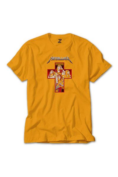 Z zepplin Metallica Silhouettes Inside The Cross Yellow T-Shirt