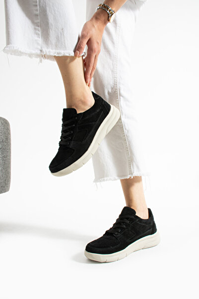 Getcho Sverko Suede Black Women's Genuine Leather Sports Shoes Comfortable Thick Sole Orthopedic Lightweight Sneaker