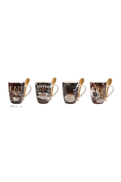 Bien Servi Quality Coffee Mug with Spoon Set Brown and White