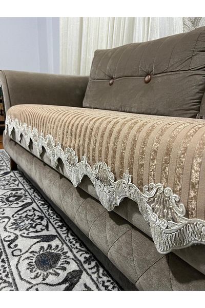 DECORA CASA HOME COLLECTİON Lacy Striped Sponge Velvet Non-Slip Sofa Bed Seat Cover (85X210)