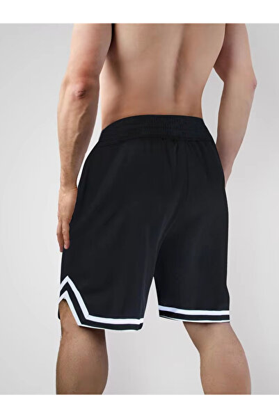 DEEPSENCE Ανδρικό μαύρο καθημερινό χτενισμένο βαμβακερό σορτς Extraforlu εμπριμέ σορτς Slim Fit Mold