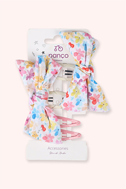 Panço Kız Bebek Çiçek Desenli Pembe Toka Seti