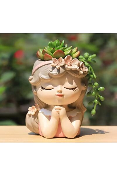 evdeki atölyem Çiçek taçlı Kız biblo /saksı dekorasyon
