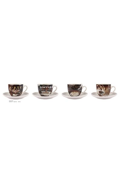 Bien Servi 12-Piece Coffee Design Cup and Saucer Set Brown and White