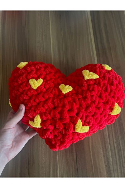 Urian Home Fan Red Yellow Puffy Heart Pillow