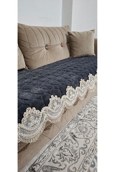DECORA CASA HOME COLLECTİON Lacy Puffy Bubble Rabbit Hair Non-Slip Base Sofa Bed Sofa Cover 75X185